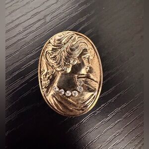 Gold-Tone Cameo Brooch with Crystal Accents